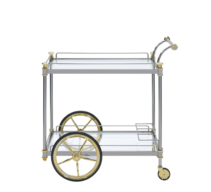 Cyrus 2 Tiered Serving Cart with Wine Bottle Rack Final  -  Silver