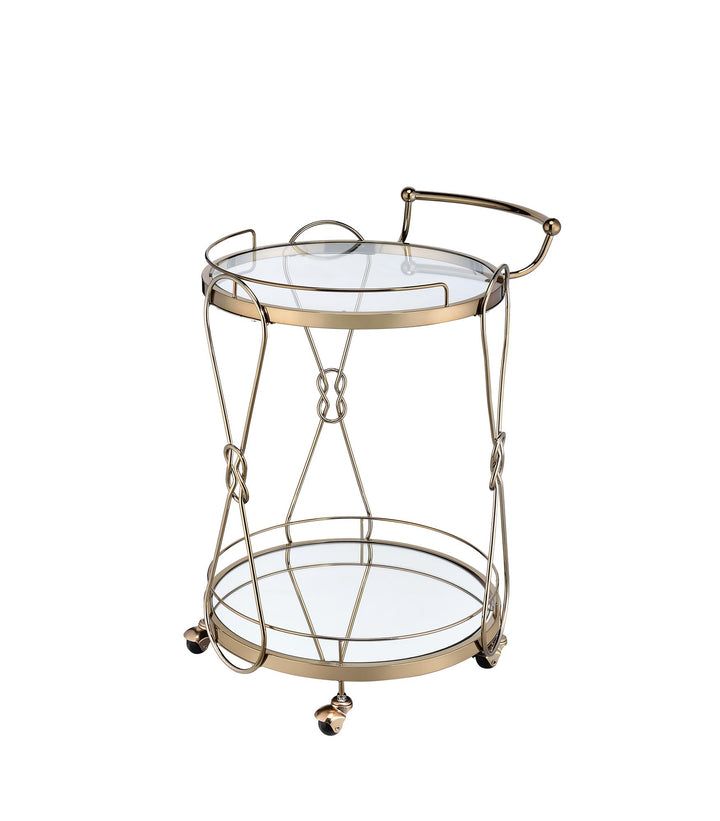 Metal frame and handle 2-Tier Decorative Serving Cart - Champagne Gold