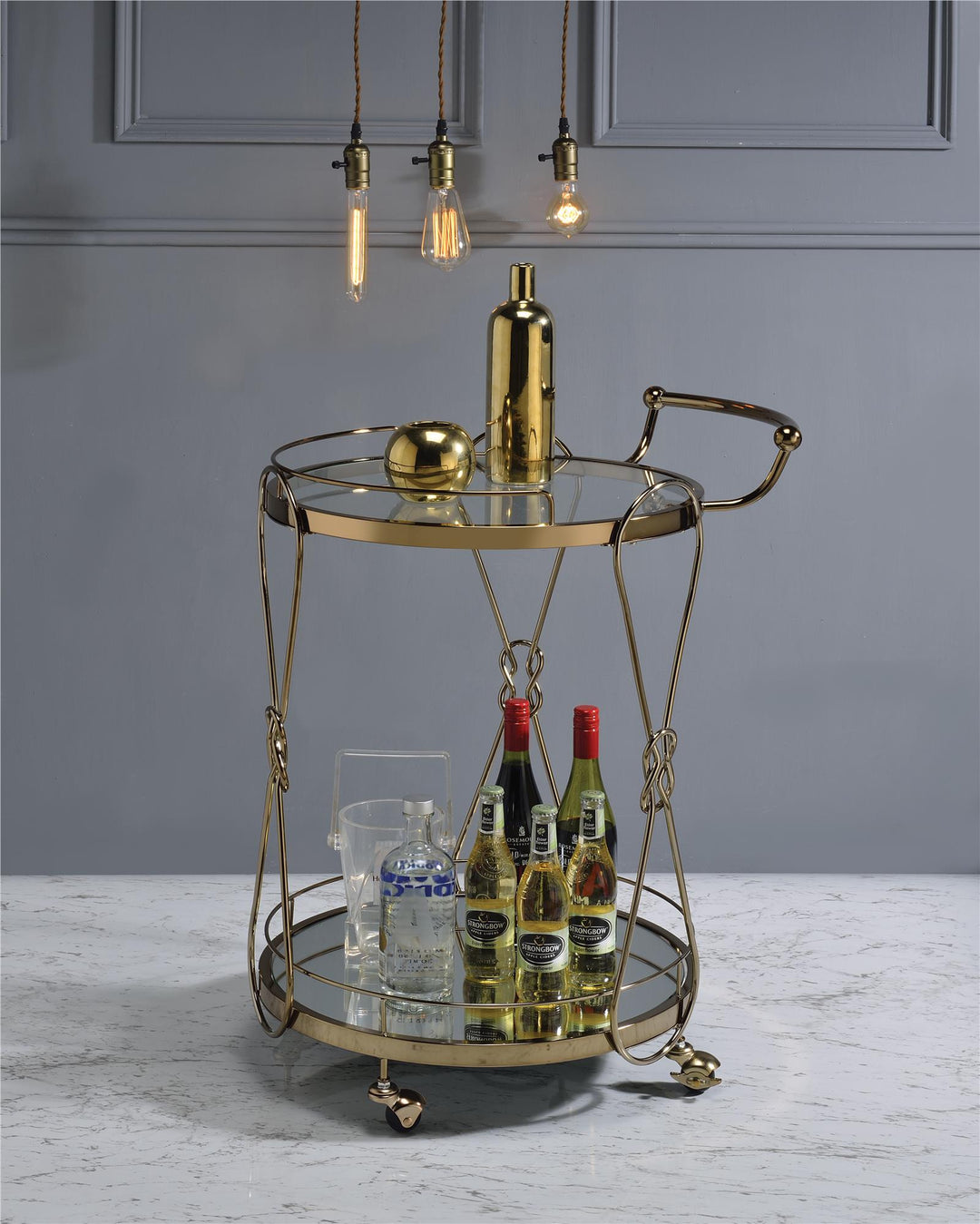 Round 2-Tier Decorative Serving Cart - Champagne Gold