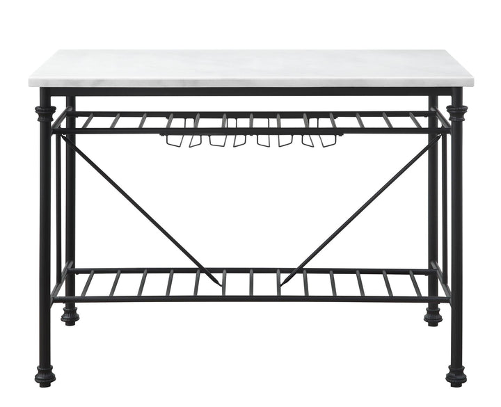 Mera Kitchen Island with Bottle Rack, Glass Storage and Lower Shelf  -  N/A