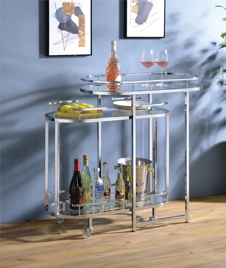 Stylish 3-Tier Tempered Glass Serving Cart Set - Chrome