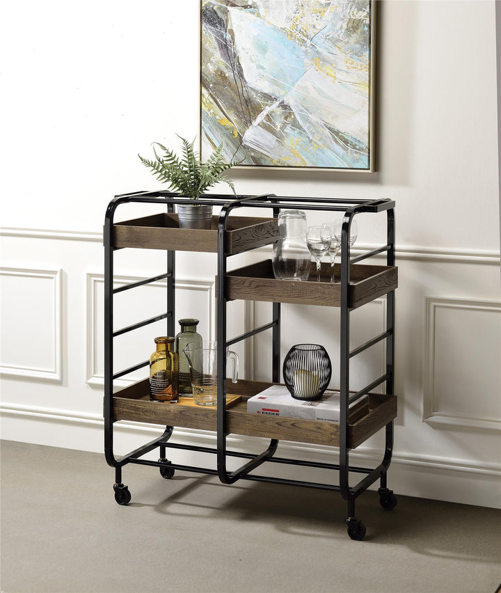 Serving Cart with 3 Open Cubbies - Walnut