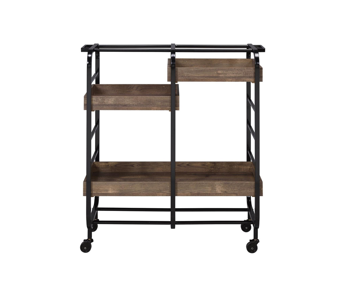 Vorrik Serving Cart with 3 Open Cubbies and 3 Adjustable Trays - Walnut