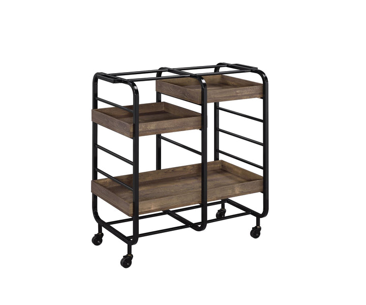 Serving Cart with 3 Open Cubbies and 3 Trays - Walnut