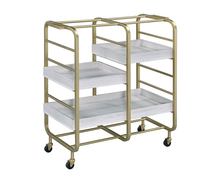 Metal frame wooden serving cart with caster wheels - Gold