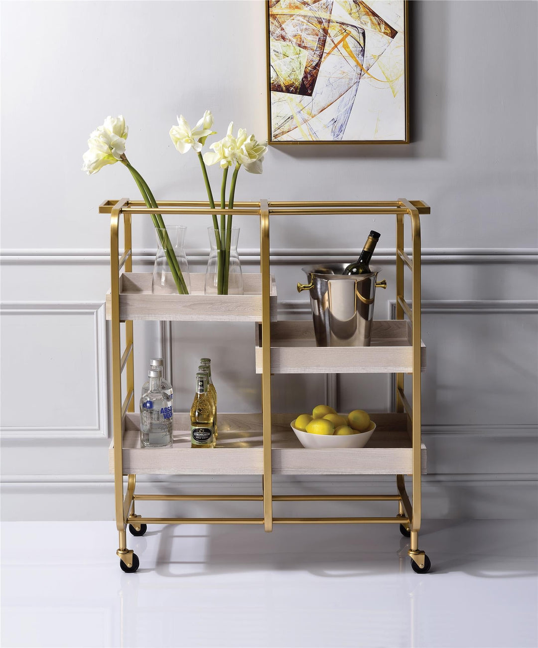 Wooden Rectangular serving cart - Gold