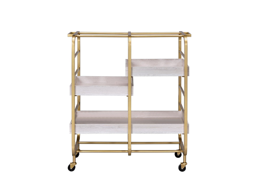 Rectangular Serving Cart with 3 Adjustable Trays - Gold