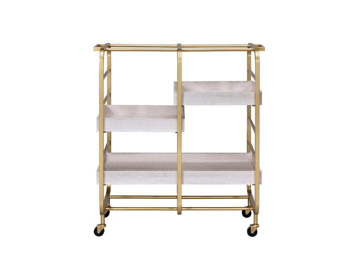 Rectangular Serving Cart with 3 Adjustable Trays - Gold