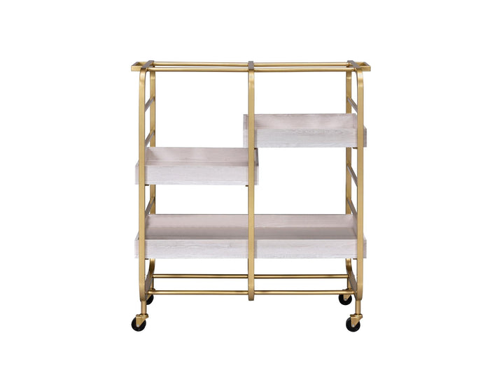 Rectangular Serving Cart with 3 Adjustable Trays - Gold