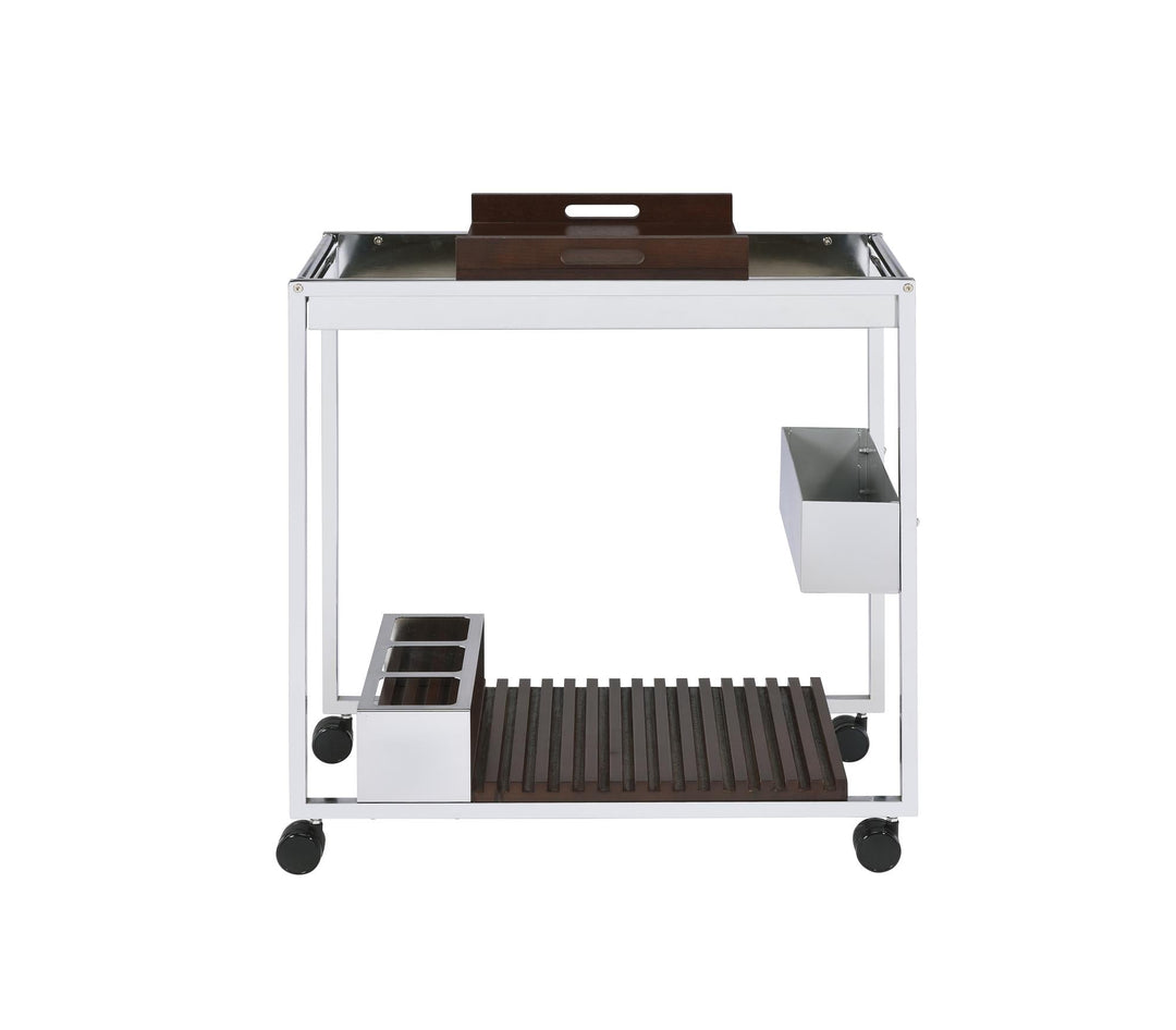 Lisses Serving Cart with Wood Tray, a Shelf and Open Bottle Storage  -  N/A