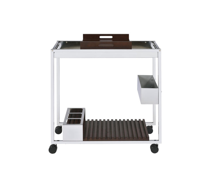 Lisses Serving Cart with Wood Tray, a Shelf and Open Bottle Storage  -  N/A