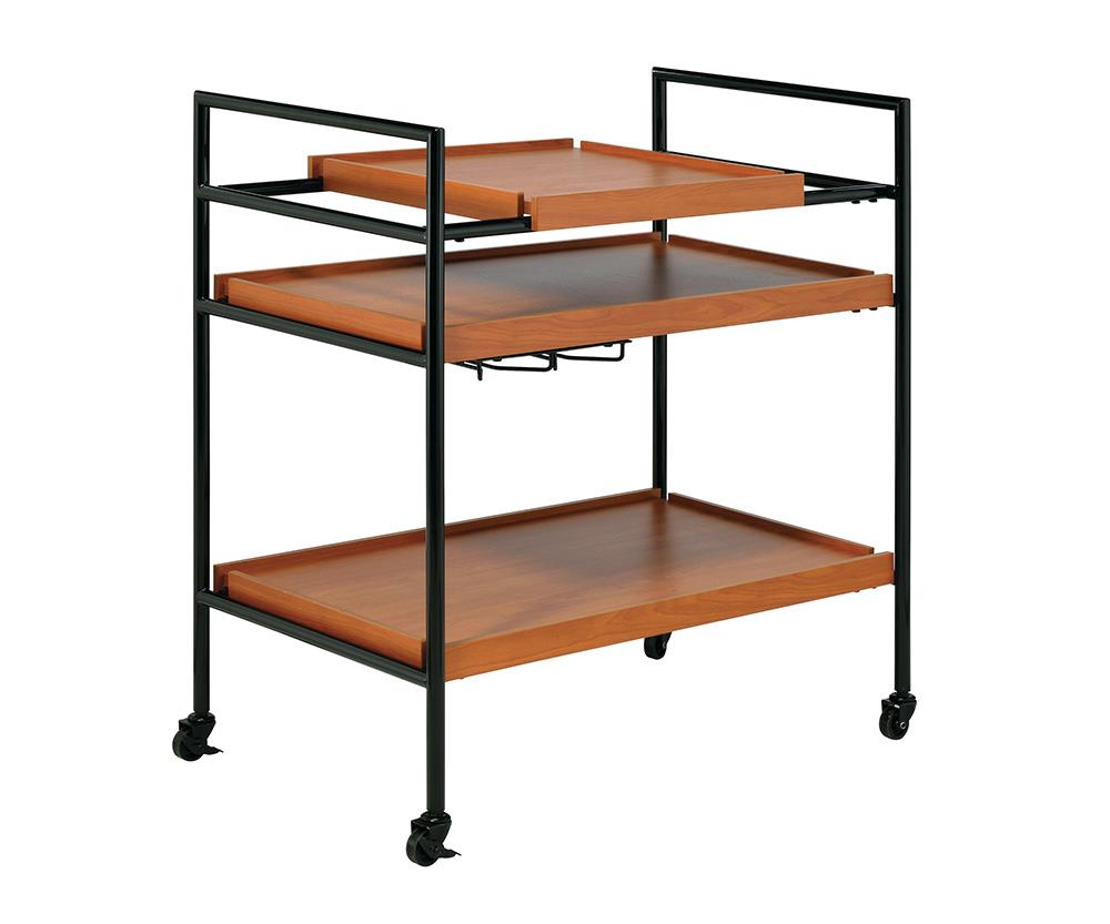 Rectangular 3-Tier Serving Cart with 3 Wooden trays and metal frame - Honey