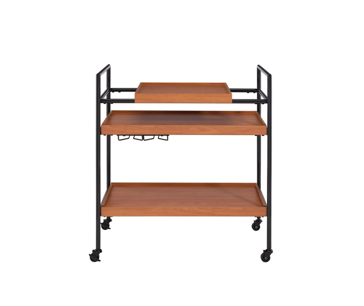 Oaken 3-Tier Serving Cart with 3 Wooden Adjustable Trays - Honey