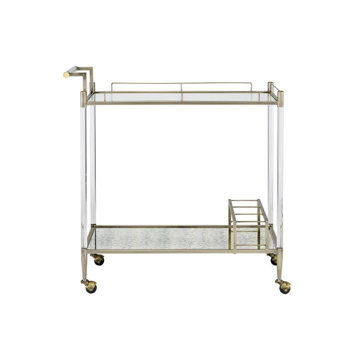 Cirro Serving Cart with 2-Tiered Shelf and Wine Bottle Holder - Brass