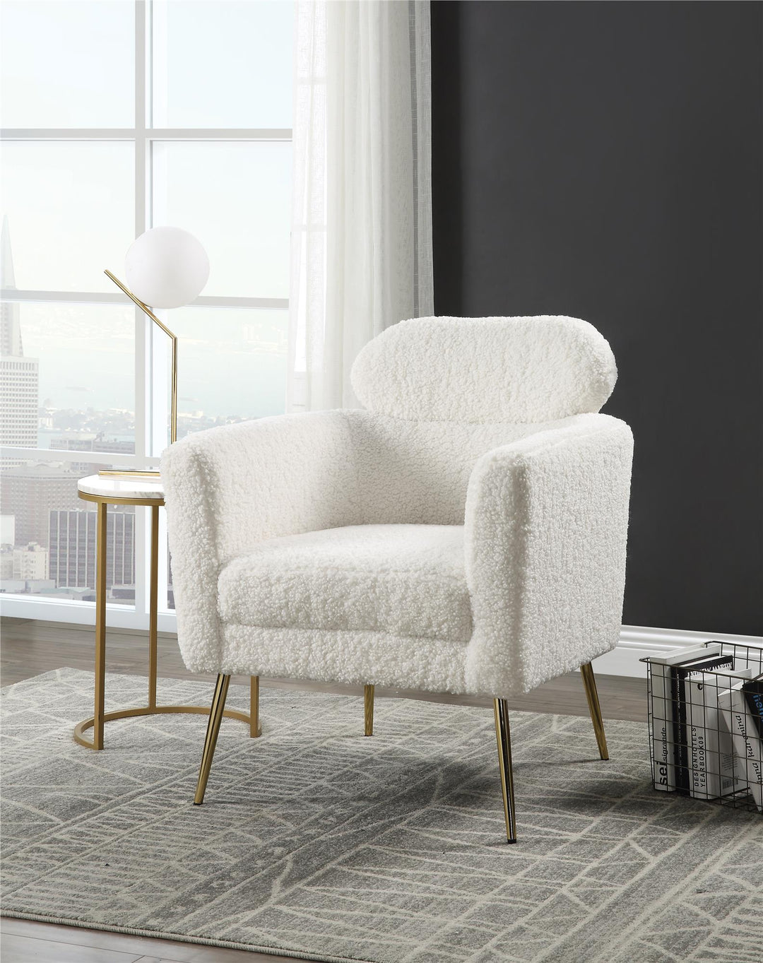 Modern Sherpa accent chairs with metal base Connock -  N/A