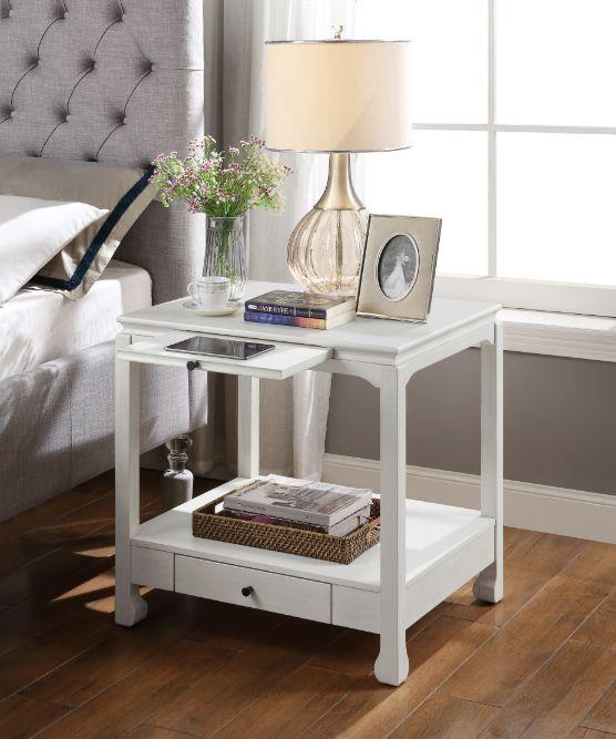 Accent Table with a Pull-Out Tray - Antique White