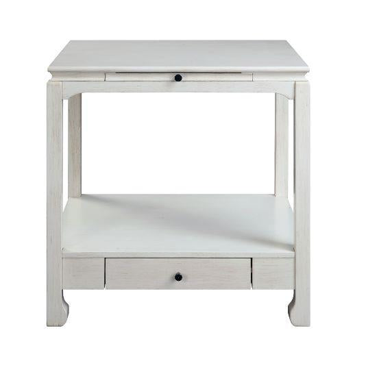 Seatlas Accent Table with a Pull-Out Tray, Shelf and Drawer - Antique White