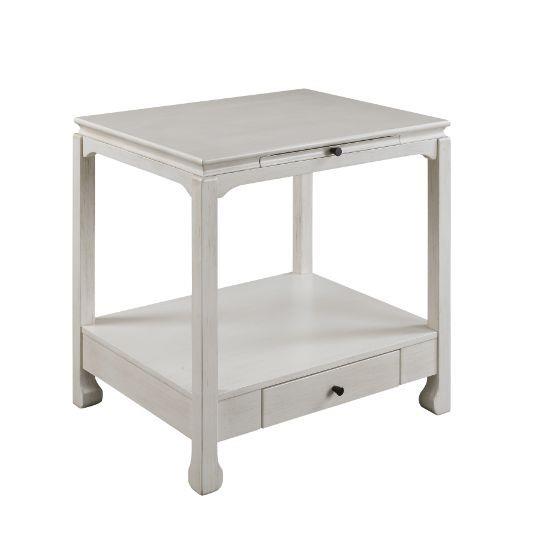 Rectangular Accent Table with tray, Shelf and Drawer - Antique White