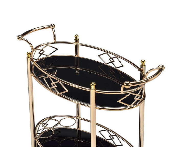 Oval shape 2-Tier Decorative Serving Cart on Wheels - Black