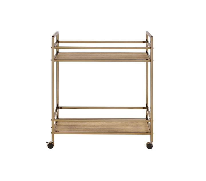 Barb Serving Cart with Metal Frame and Wooden Shelf - Natural