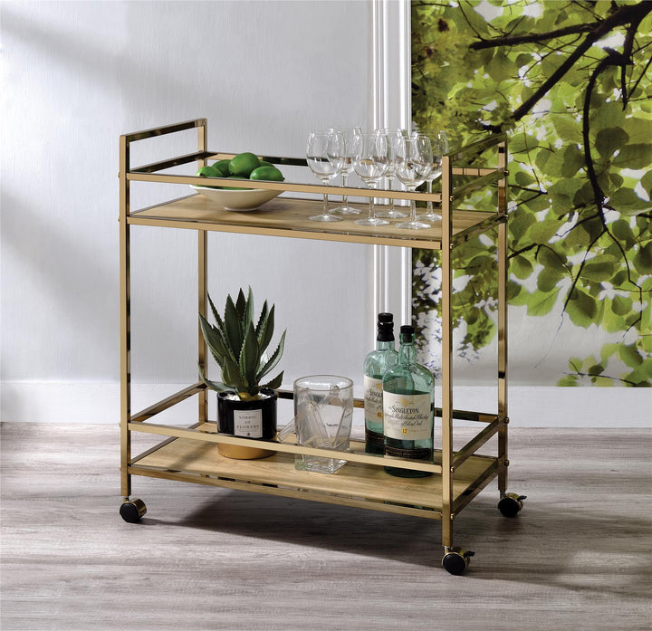 Wooden Serving Cart with Metal Frame - Natural