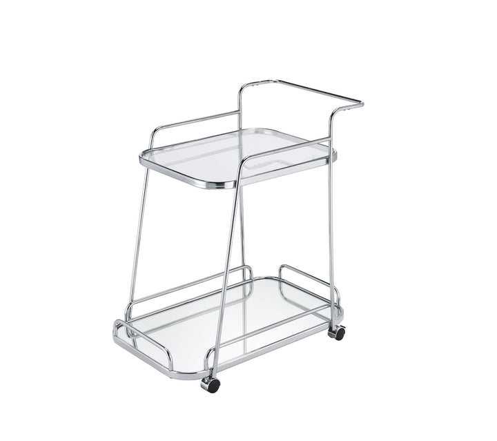 Chrome finished Serving Cart with 2 Tiered Shelf - Chrome