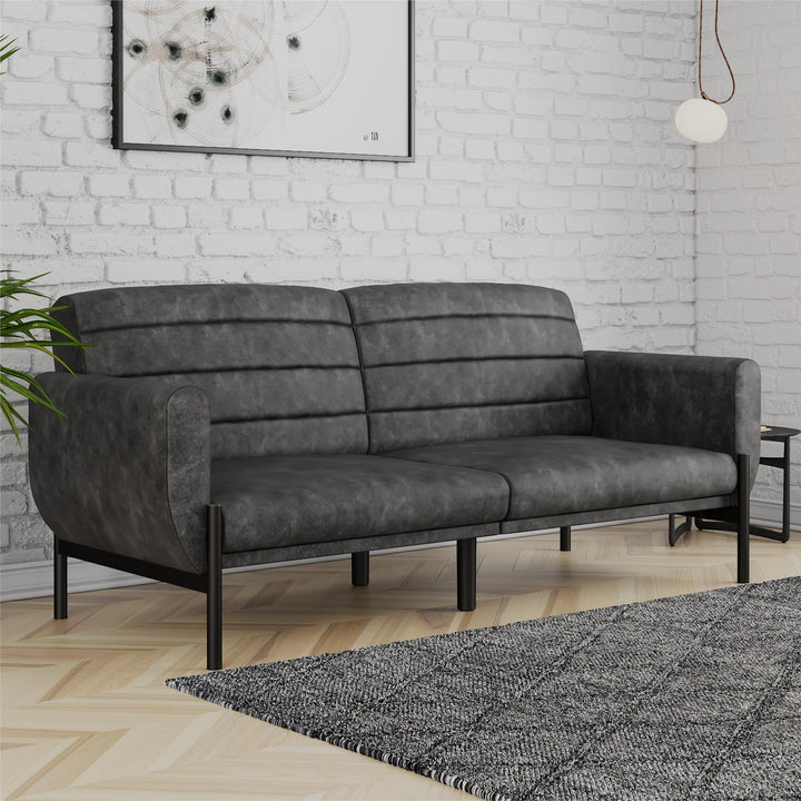 Durable futon sofa beds for guests -  Distressed Charcoal Black