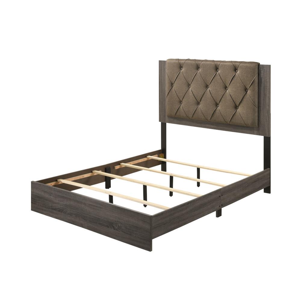 Avantika Bed with Tufted Upholstered Headboard - Rustic Gray Oak