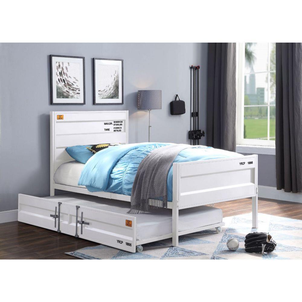 Metal frame bed with cargo container style - White - Twin