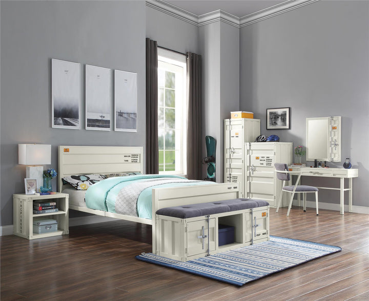 Metal Nightstand with 2 open compartments - White