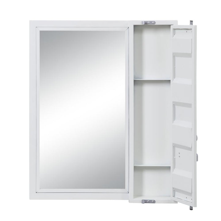 Rectangular Mirror with Full-Length Door and Storage Compartment - White
