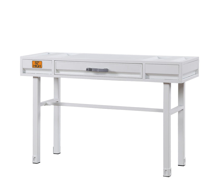Cargo Vanity Desk with Storage Drawer and Metal Legs  - White