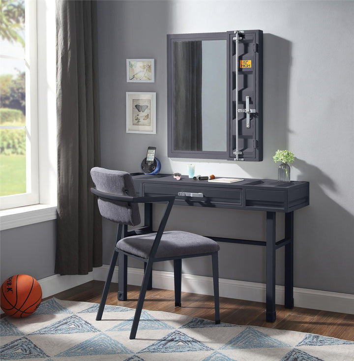 Vanity Mirror with Door and Storage Compartment - Antique Gunmetal