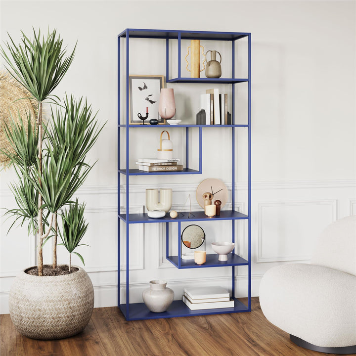 Modern 6 Tier Shelf with Steel Frame - Blue