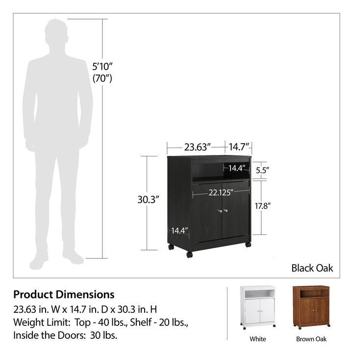 Landry 2 Door Utility Microwave Cart with Shelves - Black Oak