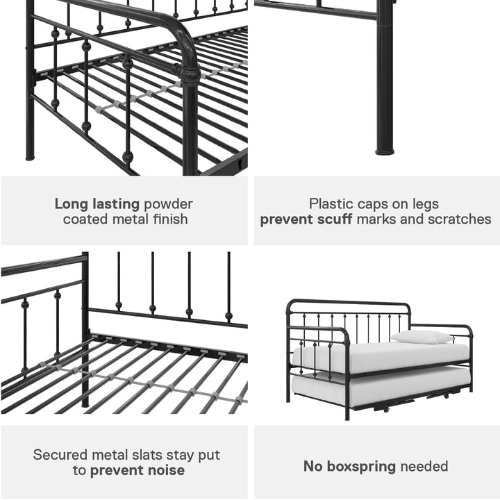 Locky Metal Daybed with Pop Up Trundle Bed - Black - Twin-Over-Twin