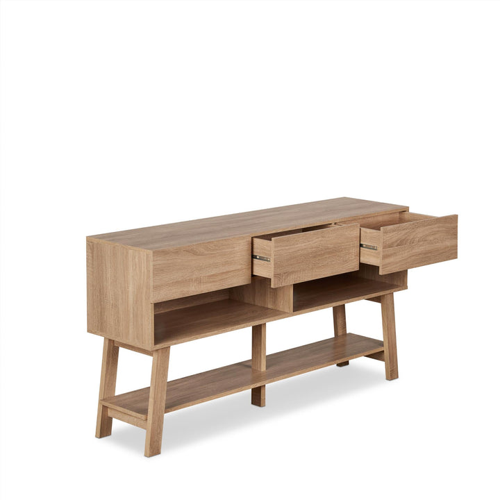 Versatile Tv Stand with Drawers, open Compartments and Bottom Shelf - Rustic Natural
