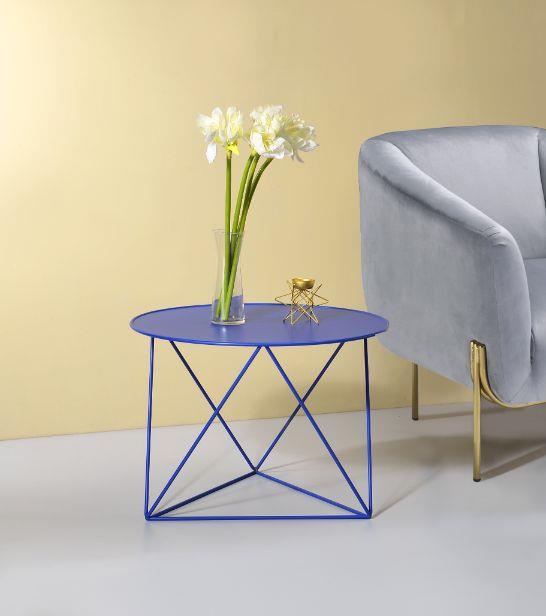 Epidia round top accent table for modern decor -  Blue