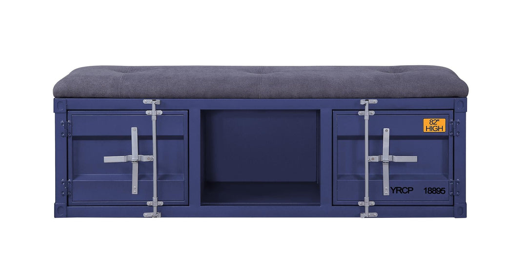 cargo bench with padded seat and open compartments - Blue