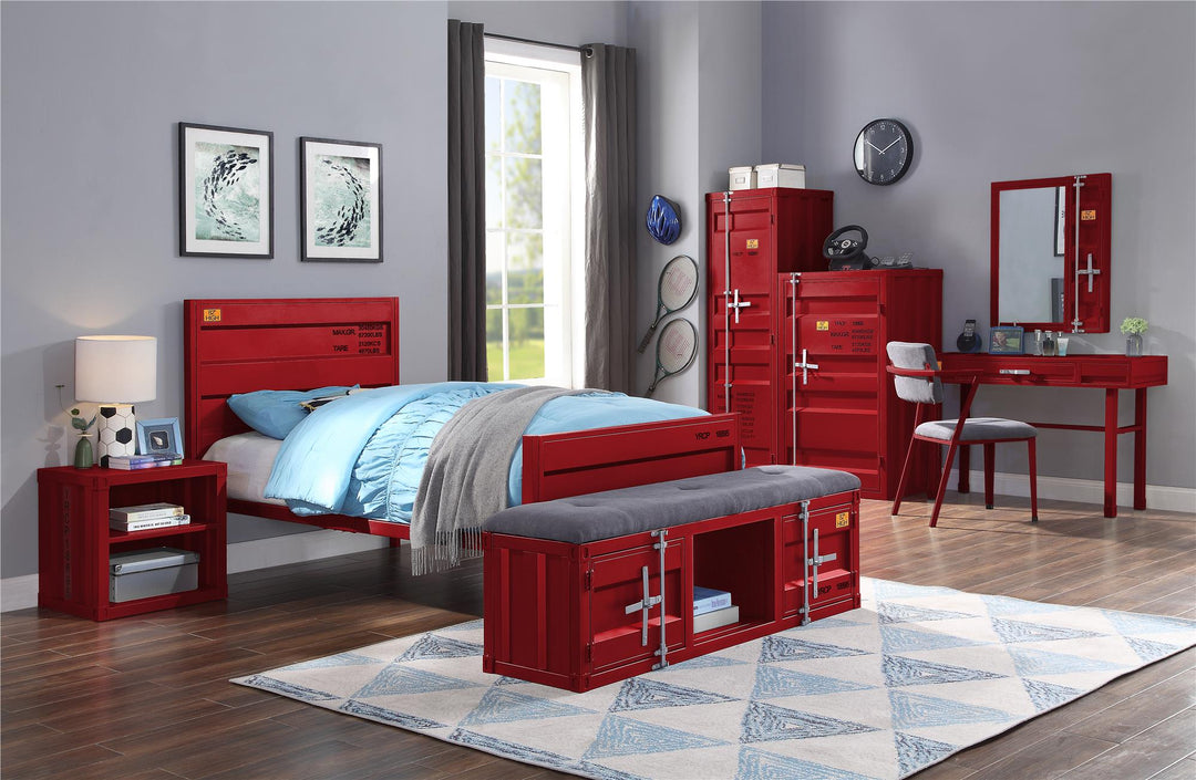 Cargo Full Metal Bed with Panel Headboard - Red - Full
