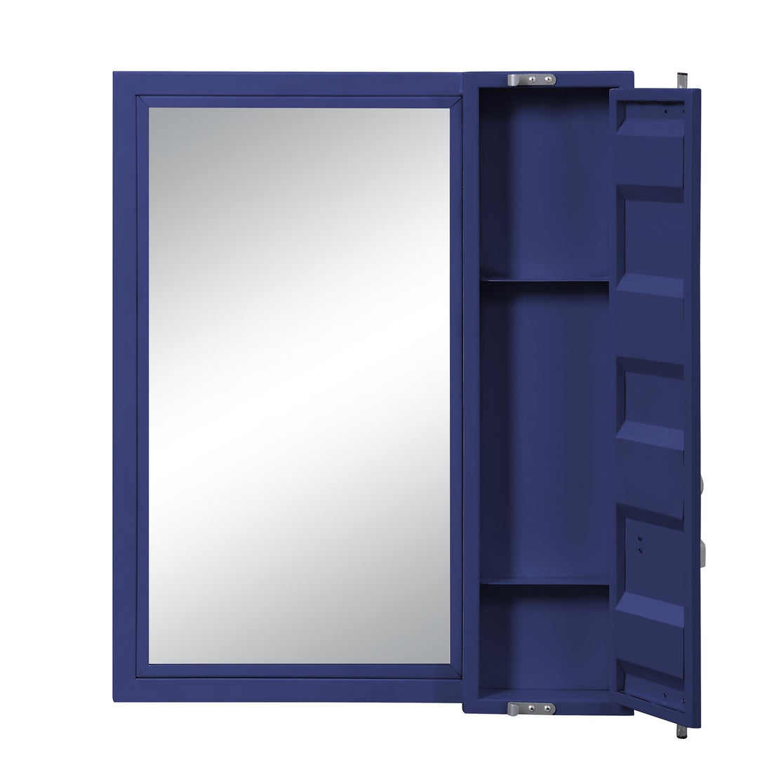 Rectangular Mirror with Full-Length Door and Storage Compartment - Blue