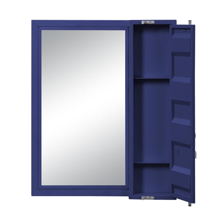 Rectangular Mirror with Full-Length Door and Storage Compartment - Blue