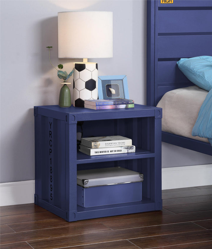 Modern Metal Nightstand with USB Port - Blue