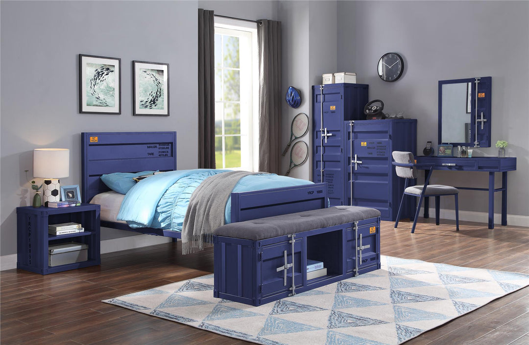 Cargo Full Metal Bed with Panel Headboard - Blue - Full