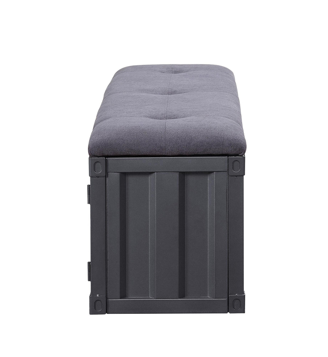 Cargo Metal Bench with Padded Seat and Storage - Antique Gunmetal
