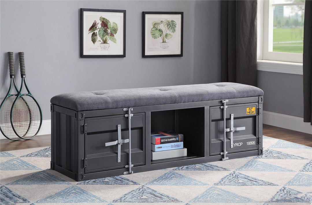 cargo bench with padded seat and open compartments - Antique Gunmetal