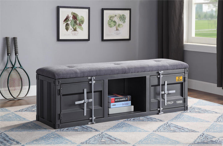 cargo bench with padded seat and open compartments - Antique Gunmetal