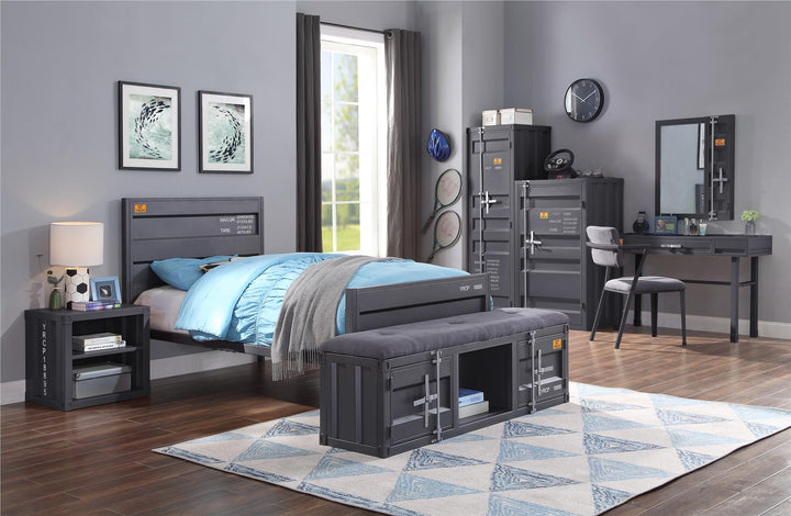 Cargo Vanity Desk with Storage Drawer and Metal Legs  - Antique Gunmetal