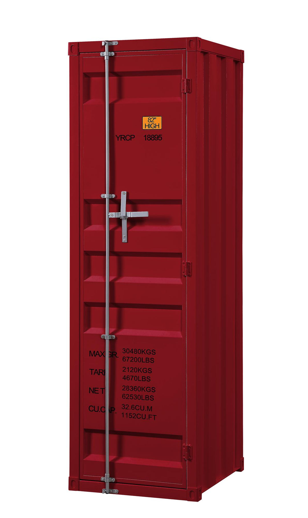 contemporary metal cargo wardrobe with shelf and hanging rod - Red