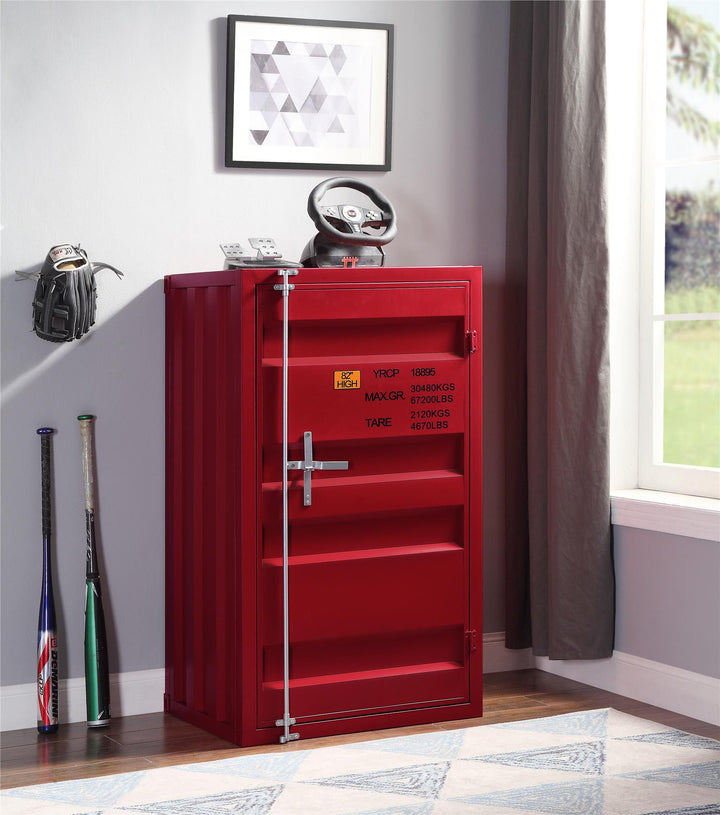 Cargo metal chest with 5 storage and 4 metal shelves - Red